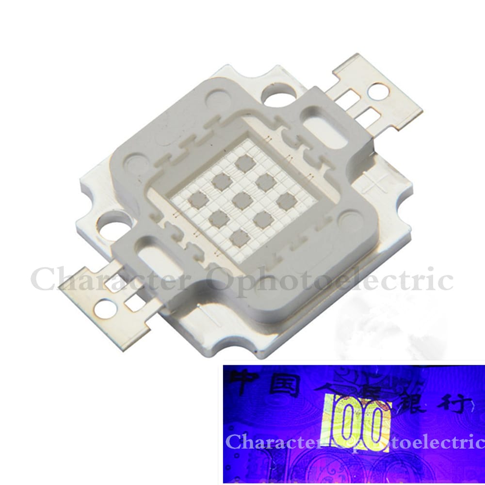 10W UV Lamp 395NM 400NM 405NM 410NM Purple COB LED Bead Light High Power DIY Ultraviolet LED Chip Lamp 8-11V