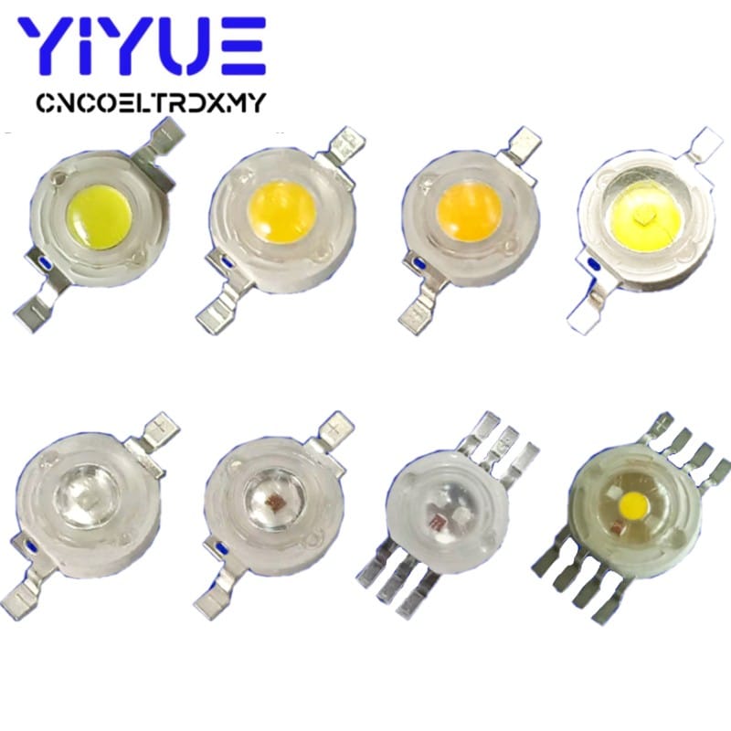 50pcs 1W 3W High Power LED Chip Lamp Bulbs SMD COB Diodes Warm Cold White Red Green Blue Yellow for Downlight Grow Light Beads