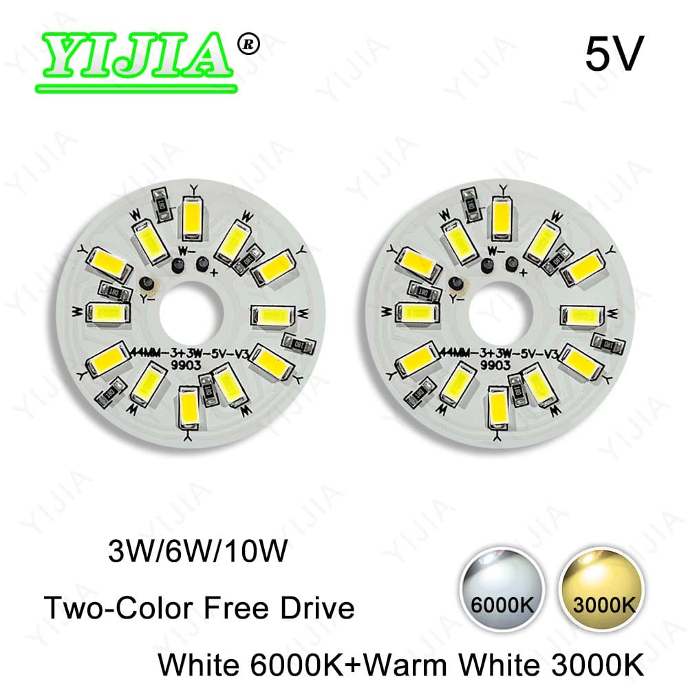 DC5V LED Light Board Warm White Two-Color 6W Dia 44mm 46mm SMD5730 Lamp Beads Light Source Plate For DIY Downlight Spotlight