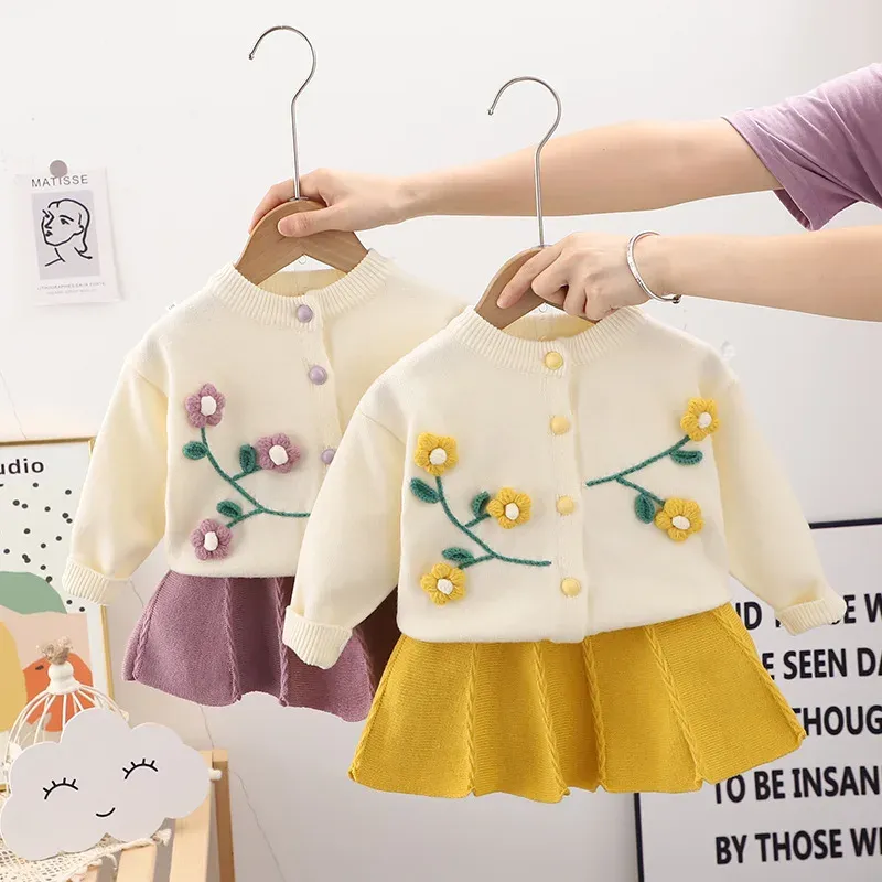 1-8TNew Korean version of small flower knitted two-piece girls' short skirt set skirt for children