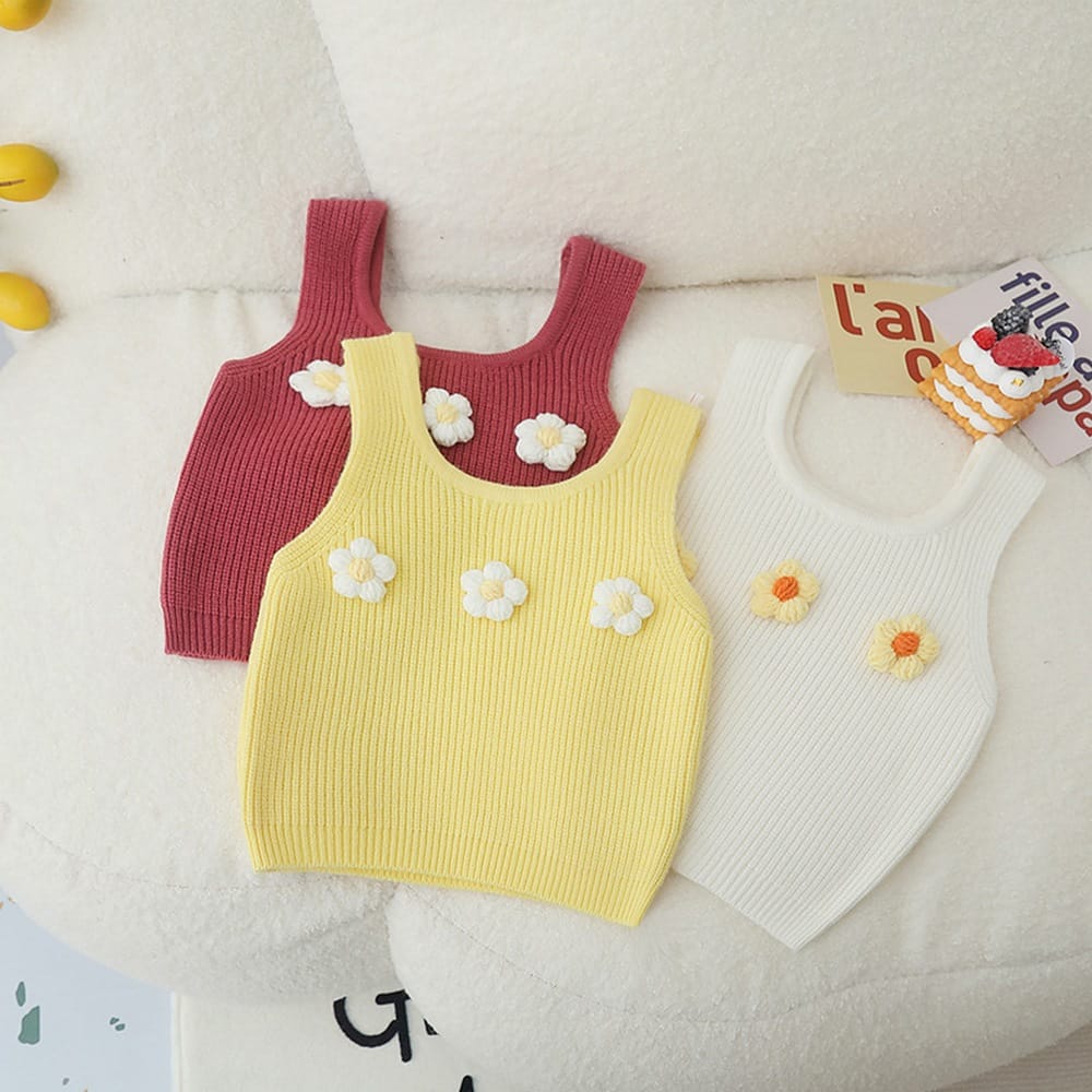 Children's Clothing Knitted Vest 2023 Autumn Girls Vest Spring Children's Sweater Baby Cute Flower Waistcoat Fashion Style