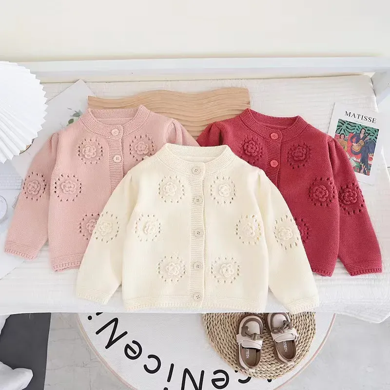 2023 Baby Girl Fashion Flower Knitted Sweater Cardigan Flroal Girl Kids Spring Autumn Clothing Children Birthday Jackets GY09291