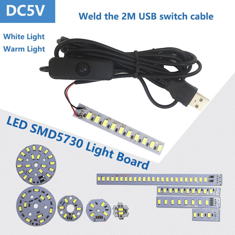 YOUCENT 1pcs 5730 SMD 5V LED Lamp Board Light Source USB Universal One Color Lamp Beads Warm White Light 1W2W3W5W10W12W