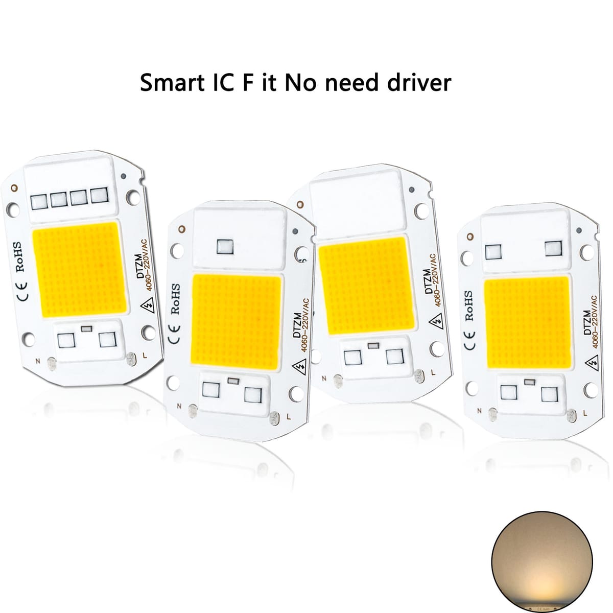 LED Chip AC220V 10W 20W 30W 50W Warm White Integrated Light Bead Smart IC No Need Driver DIY Flood Light  Spotlight Outdoor Lamp