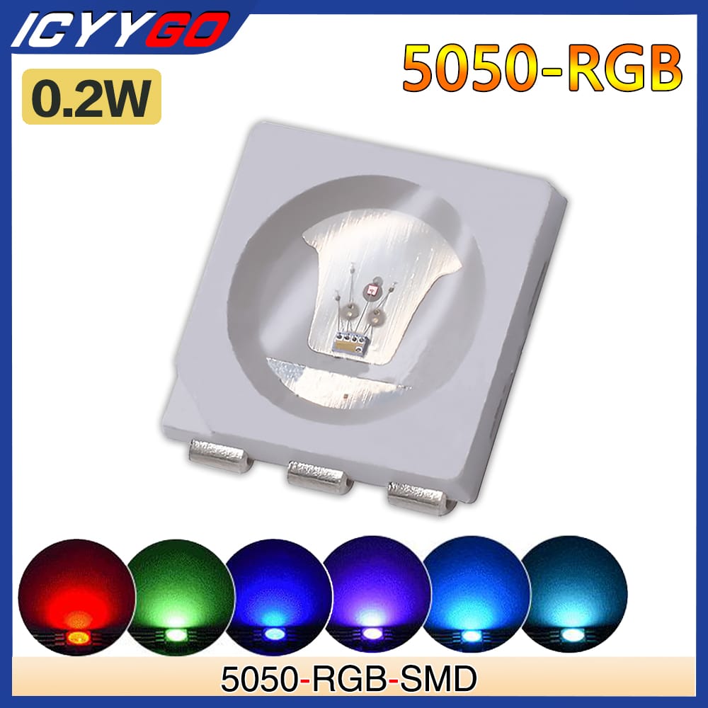 ICYYGO 100Pcs 5050 RGB SMD LED Diode Chip DC5V 0.2W WS2812B DIY LED Chip Lamp Light Beads Emitting