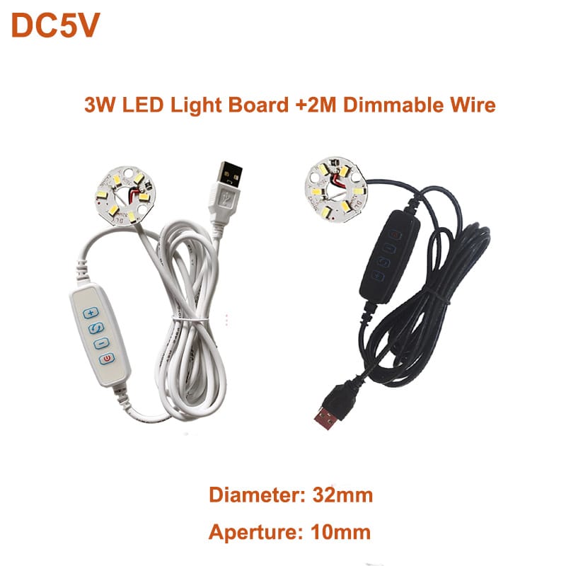 DC5V Dimmable 5730 SMD LED Lamp 3W 32mm LED Light Beads Light Board Source Bulb Round three color with 2m Dimmable  wire