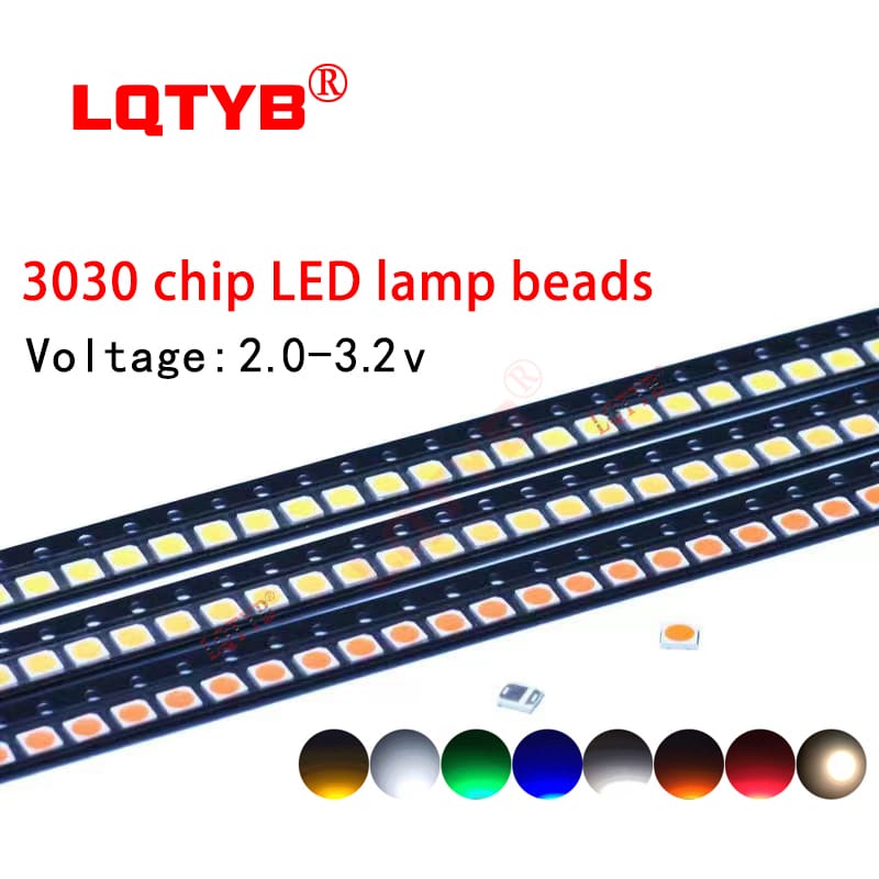 100pcs s3030 beads 1W patch multicolor led beads red, green, blue, white, yellow and orange light-emitting diode 3030 led beads