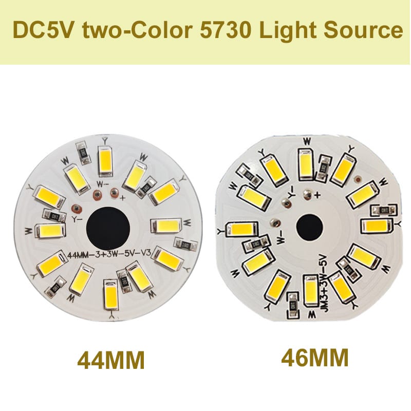YOUCENT 1pcs Low Voltage 5730SMD 3W DC5V LED Light Board  Two-Color Light Source 44MM /46MM  Lamp Beads  Warm White Warm