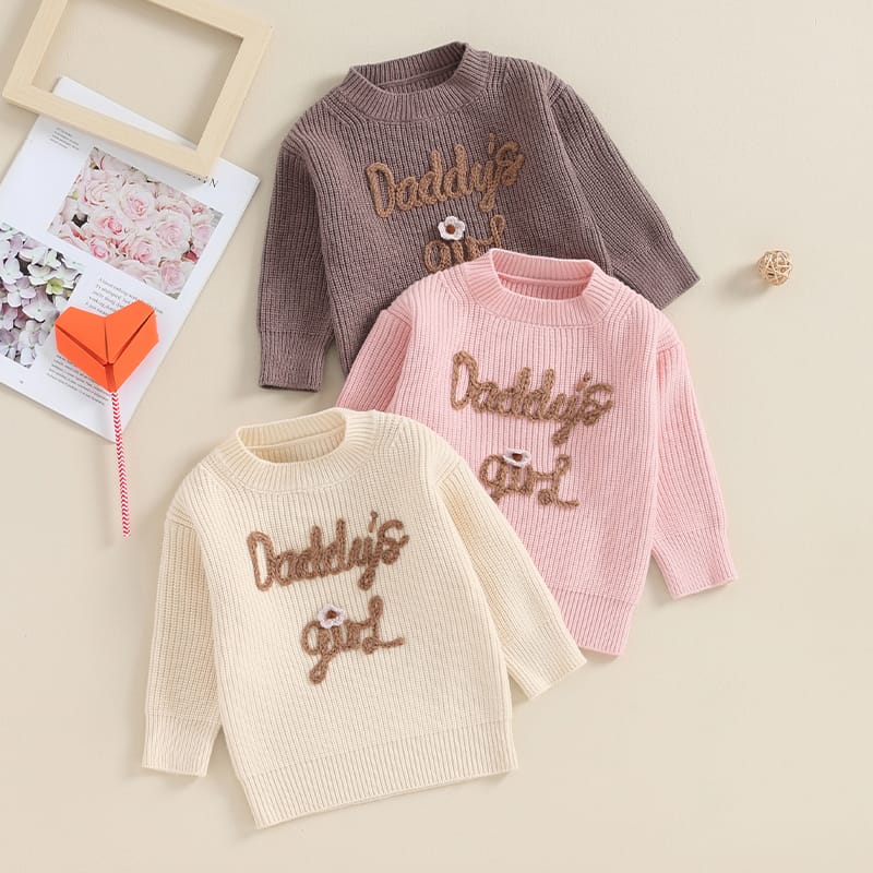 2023-10-18 Lioraitiin 0-4Y Toddler Kids Baby Girls Warm Sweaters Letter Flower Embroidery Long Sleeve Knitted Tops Outwear
