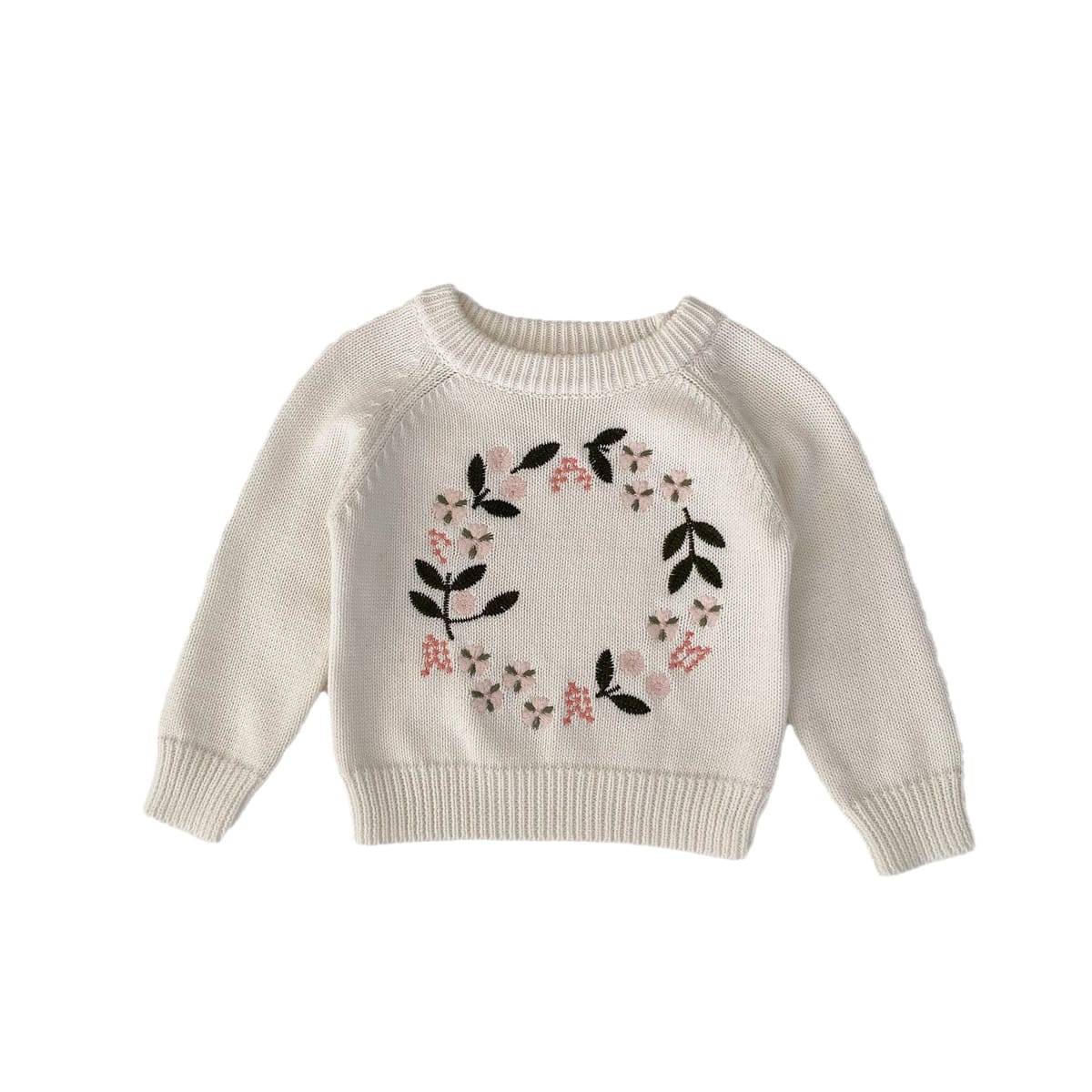 Ins Baby Girls Crewneck Sweater Flower Embroidered Pullover Top Winter Baby Girl Clothes