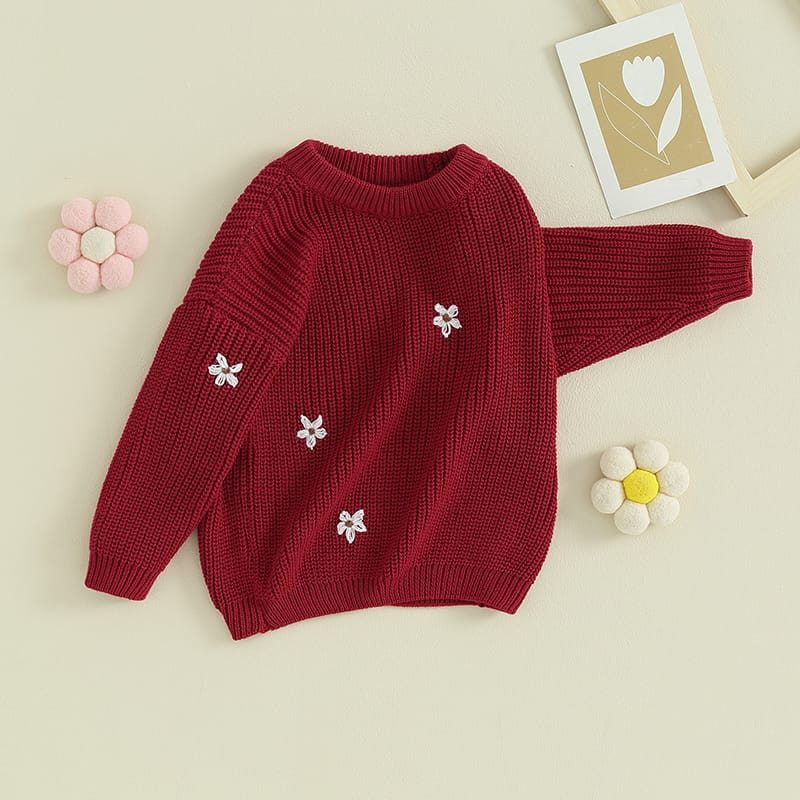 Toddler Baby Girl Cute Flower Knitted Sweater Long Sleeve Crewneck Pullover Sweatshirt Fall Winter Clothes