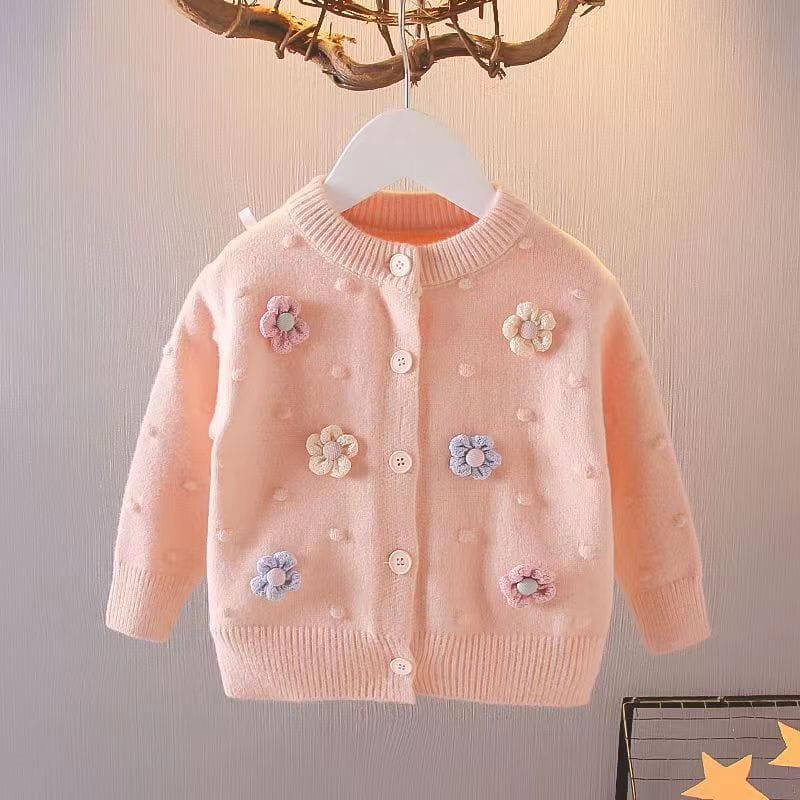 Kids Girls Sweater Korean Knitted Cardigan 2023 New Flower Autumn Top Children's Versatile Long Sleeve Coat 1 3 5 7T