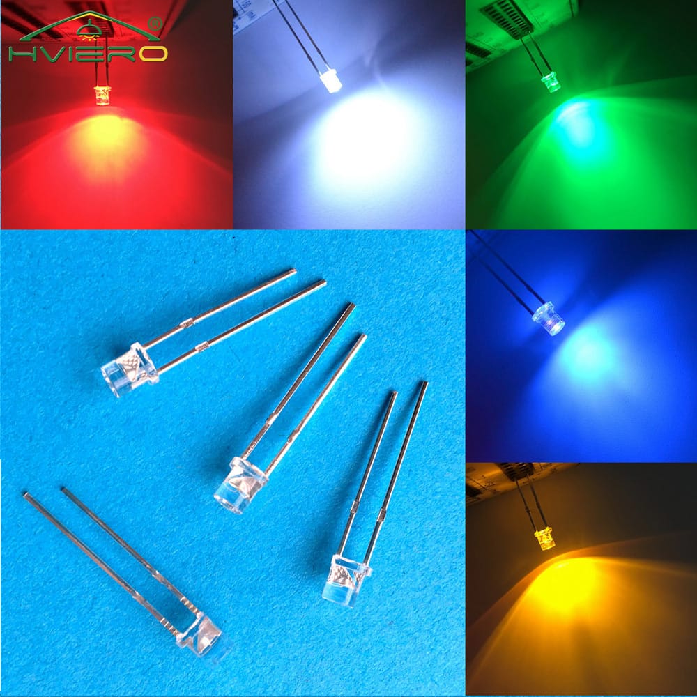 1000Pcs LED F3 3mm LED Light Beads Ultra Bright Flat Top Head White Orange Diode Wide Angle Emitting Lamp DIY Decoration Bulbs