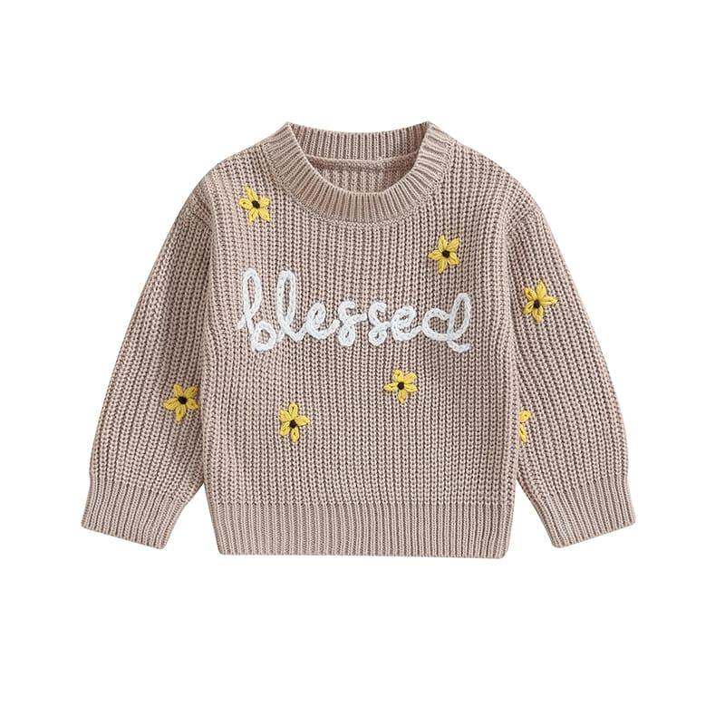 Toddler Baby Girl Sweater Flower Embroidery Knit Sweatshirt Newborn Infant Baby Fall Winter Clothes Warm Outfits
