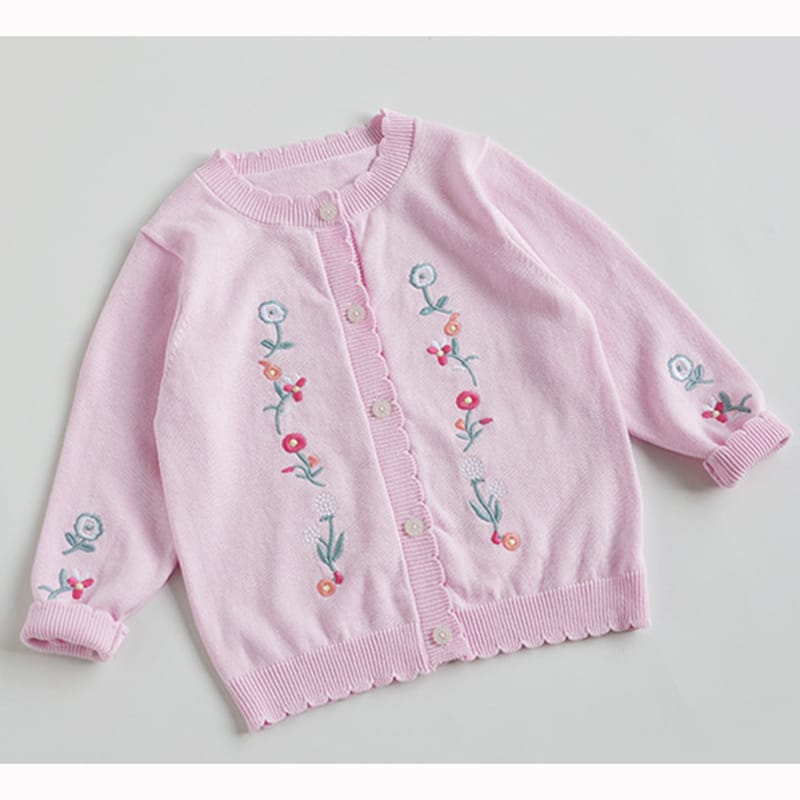 Children Clothing Spring Autumn Girls Knit Cardigan New Korean Style Girl Baby Sweater Outfit Embroidered Flower Knitted Sweater