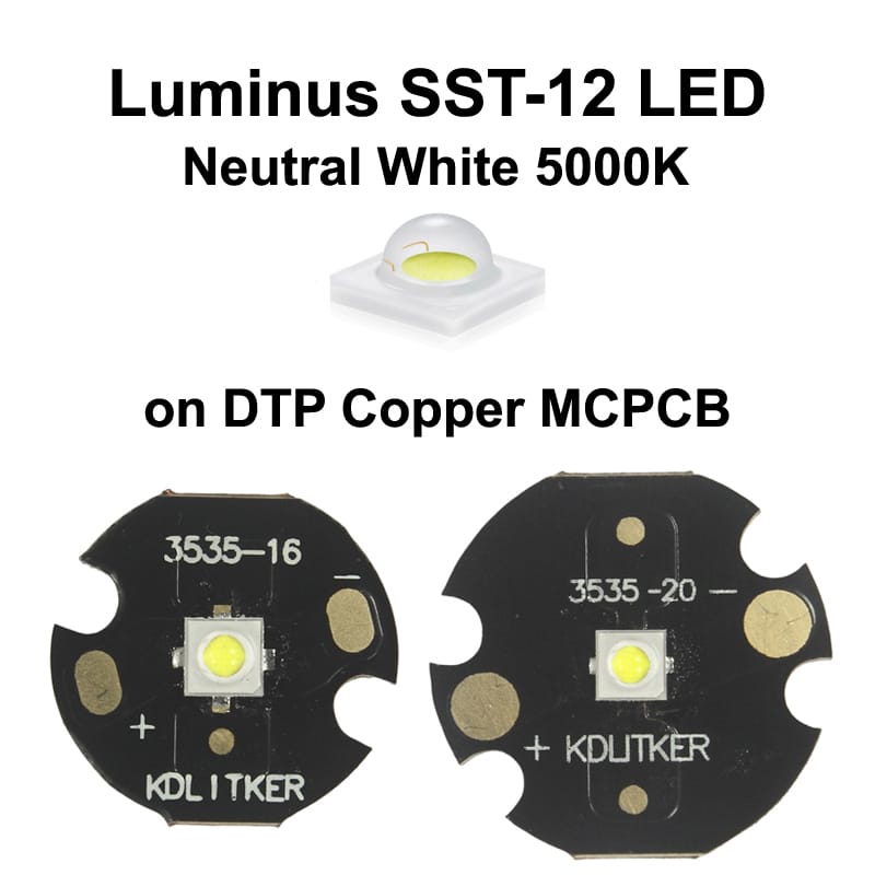 Luminus SST-12 Neutral White 5000K SMD 3535 LED Emitter on KDLITKER DTP Copper MCPCB Flashlight DIY Light Bead