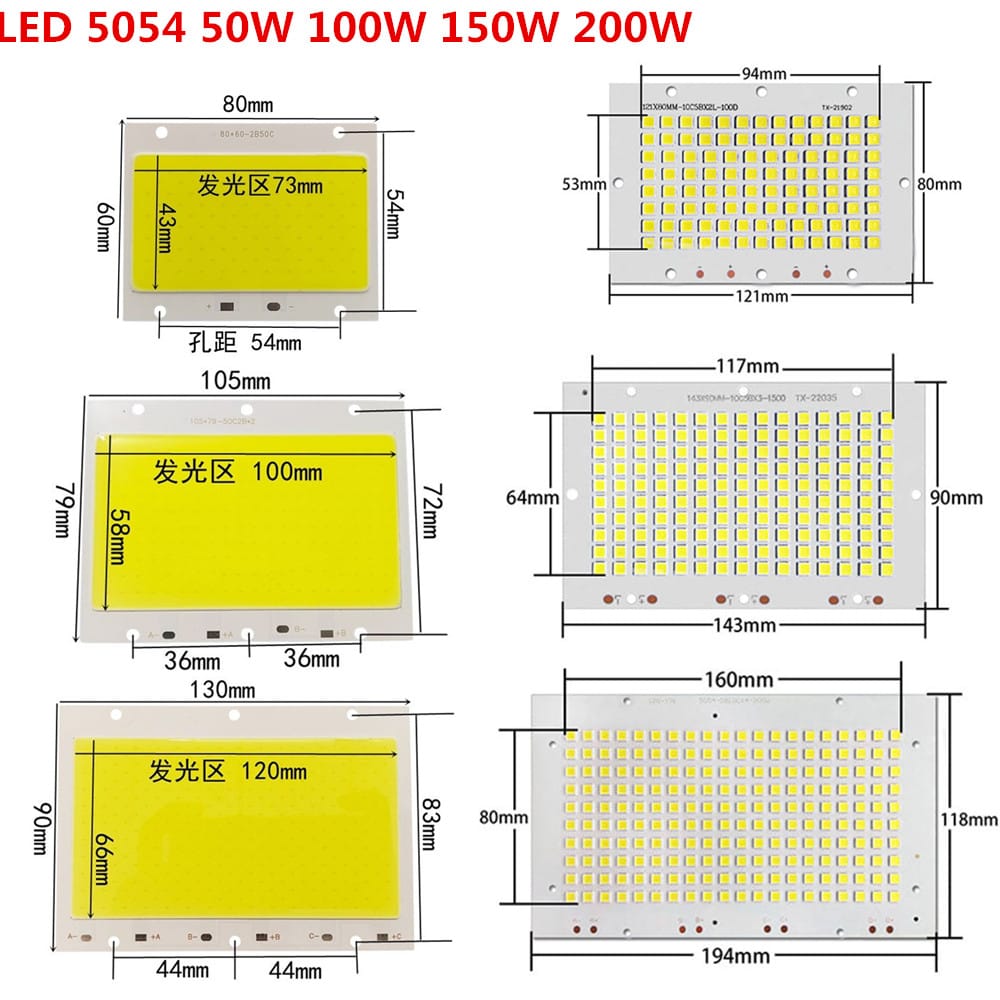 LED COB 5054 Black King Kong Light Bead 2835 Chips 50W 100W 150W 200W 6500K 85-265V High Power Driver For Flood Light