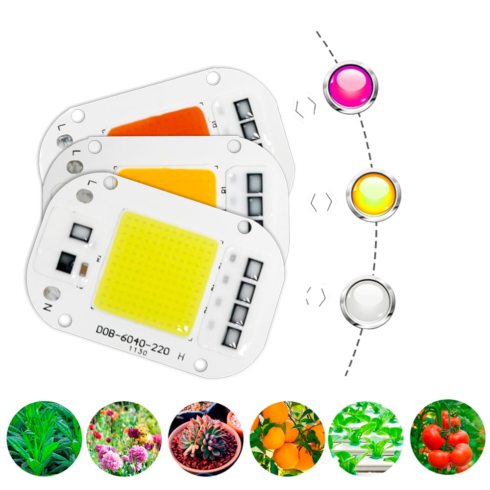 COB LED Lamp Bead Chip Smart IC No Need Driver AC 220V 240V 20W 30W 50W DOB Module For DIY Plant Grow Light LED Flood Light Bulb