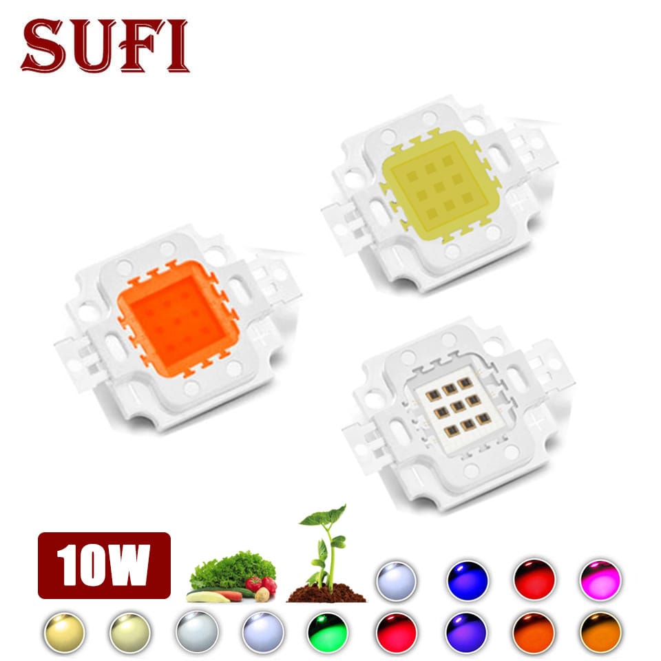 High Power 10W Integrated LED Lamp Chips White/Red/Green/Blue/Full Spectrum Light Beads For DIY Flood Light Spot Light