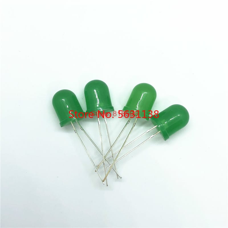 10PCS 10MM GREEN DIP chip LED Round ( GREEN LENS ) F8 diffused long legs 3.0-3.4V 20mA  ULTRA BRIGHT light beads lamps power led
