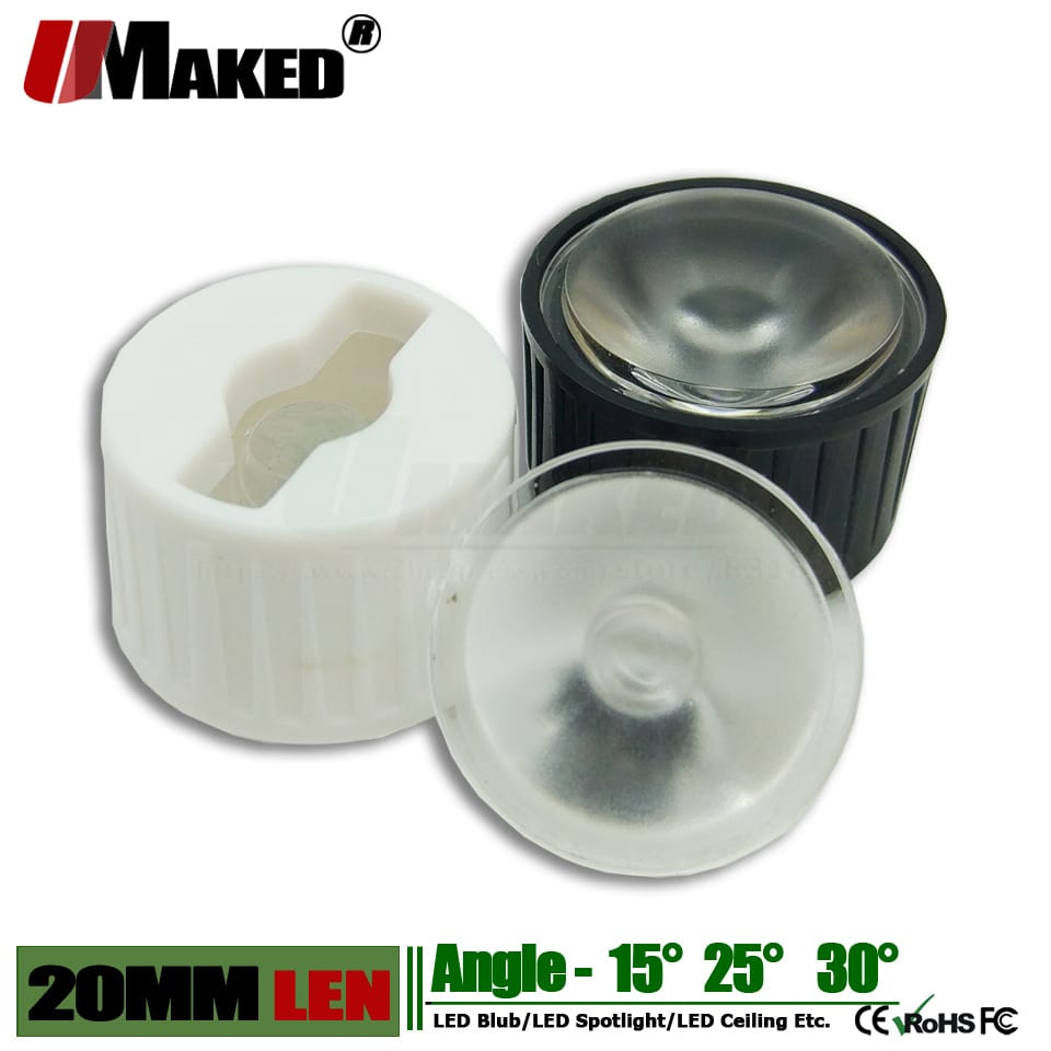 20MM LED Lens+Bracket Holder 1W 3W 5W High power light beads lense 15 25 30  Degree PMMA Frost face For Downlight Floodlight Diy