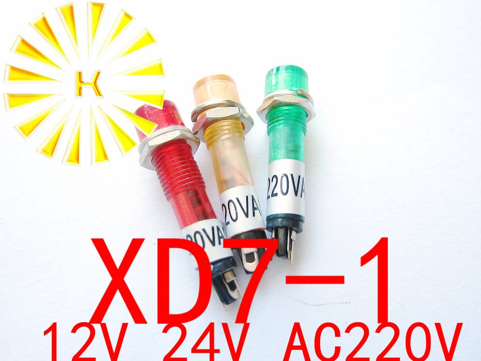 XD7-1 Signal Lamp Red Green Yellow 12V 24V AC220V 7mm Plastic Mini Indicator Light Power LED Light Beads x 100PCS