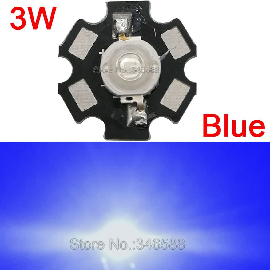 10PCS 3W Blue High Power LED Lighting Emitter Bead Diode Epileds 45mil 40LM 455-470NM with 20mm Star Platine Heatsink