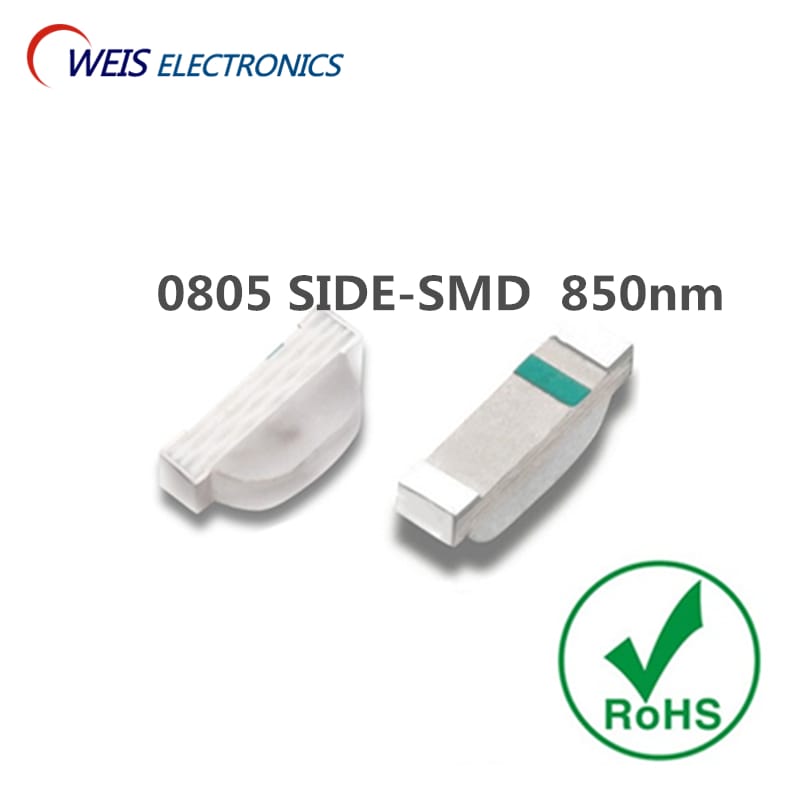 50PCS 0805 850nm SIDE SMD Infrared Lamp IR LED  2106 0802-940NM  1.3-1.5V 28-30mW Light Beads Optoelectronic Switch
