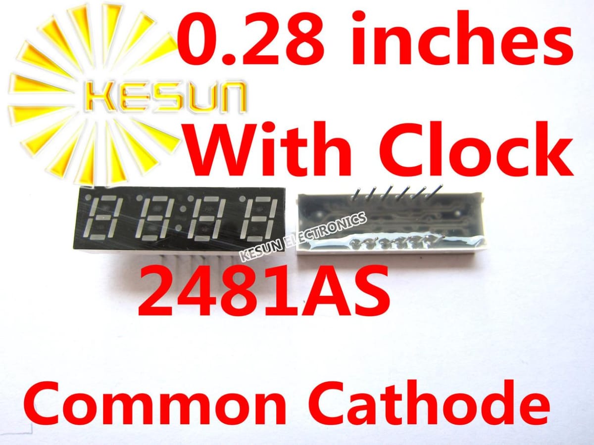 5PCS x 0.28 inches Red Common Cathode/Anode 4 Digital Tube With Clock 2481AS 2481BS 12Pin LED Display Module Light Beads