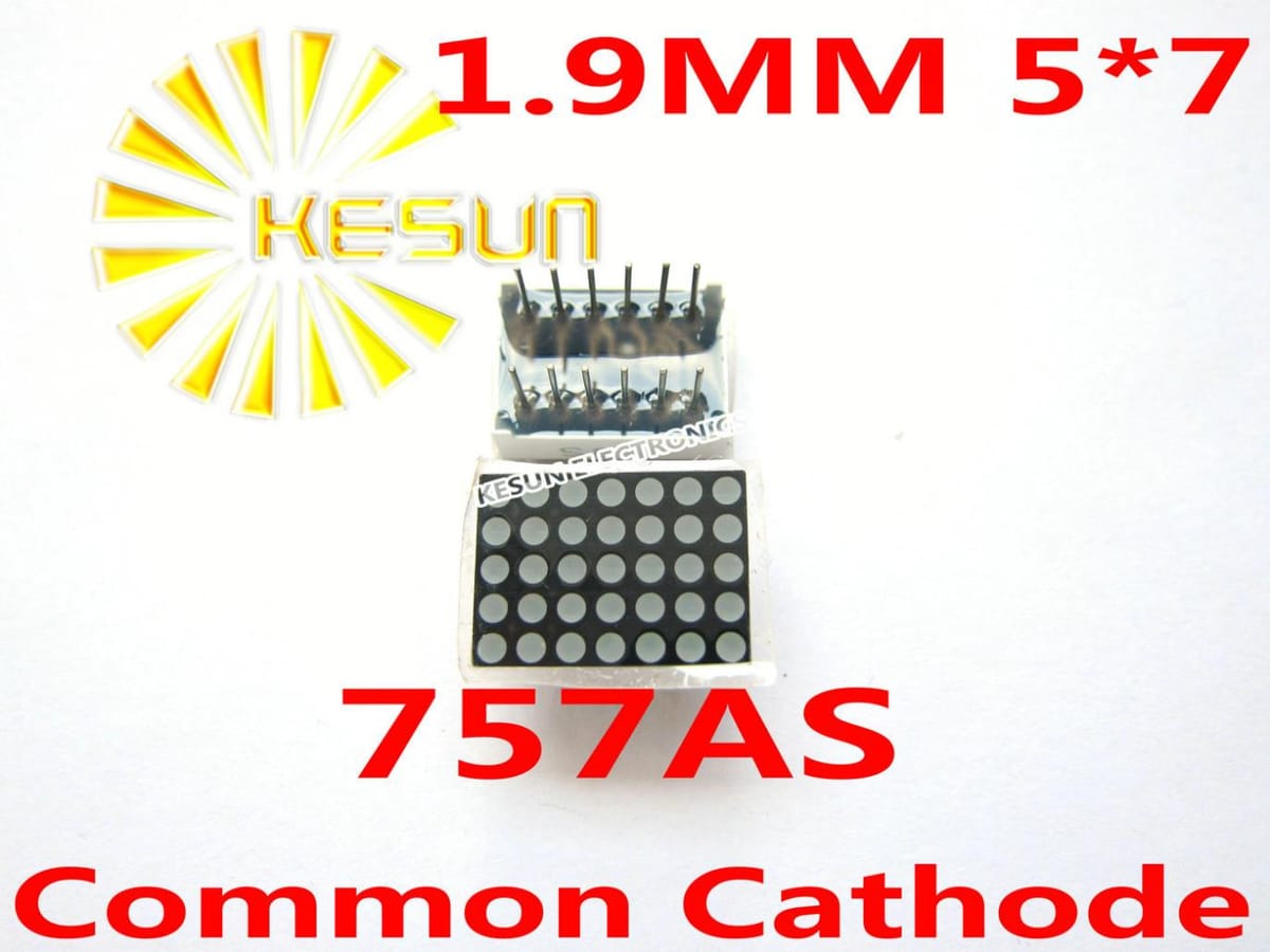 5PCS x 1.9MM 5X7 Red Common Cathode/Anode LED Dot Matrix Digital Tube Module 757AS 757BS LED Display Module Light Beads