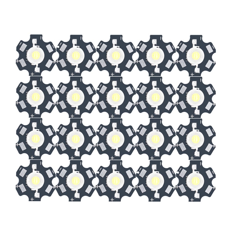 20PCS 1W High Power LED Beads white with 20mm 240-260mA Aluminum Black Star Base PCB  DIY lights Spot Light Bulb