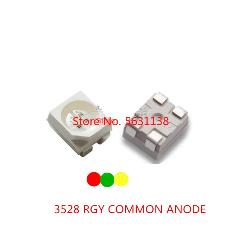 50PCS 3528 RGY LED red+green+YELLOW  Common anode water clear plcc-4 20mA White surface cree led COB chip led power Light Beads