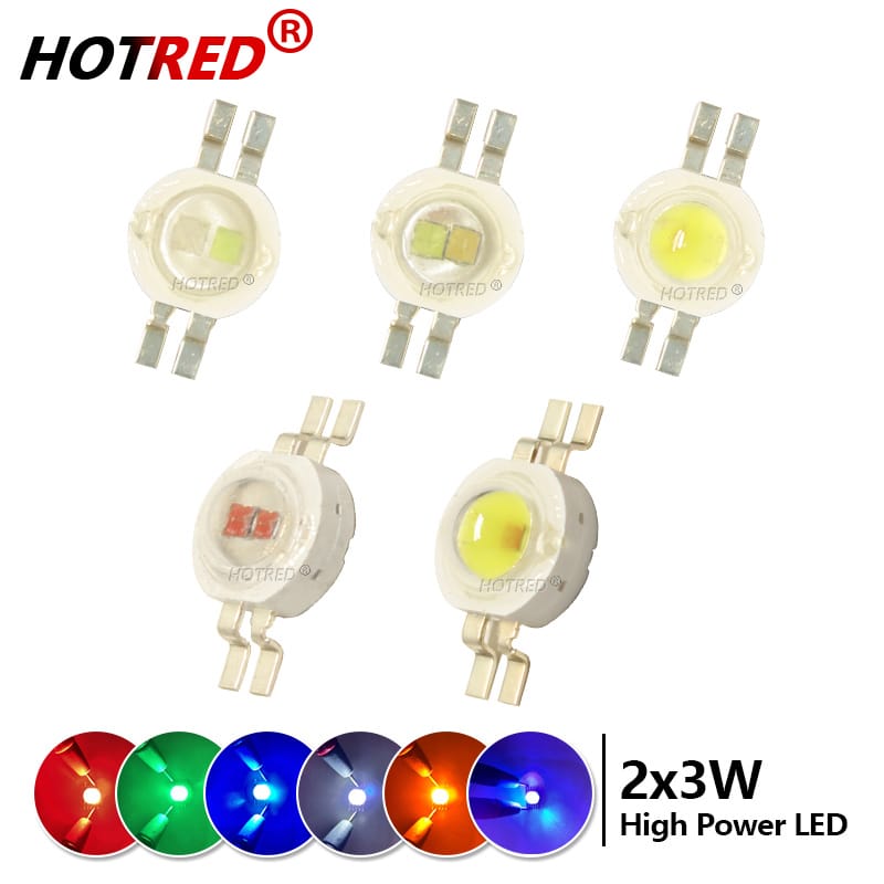 10PCS 20PCS 50PCS  2x3W High Power LED Diodes Two Color Two Chips White Red Green Blue Yellow UV395nm Light Beads For Flashlight