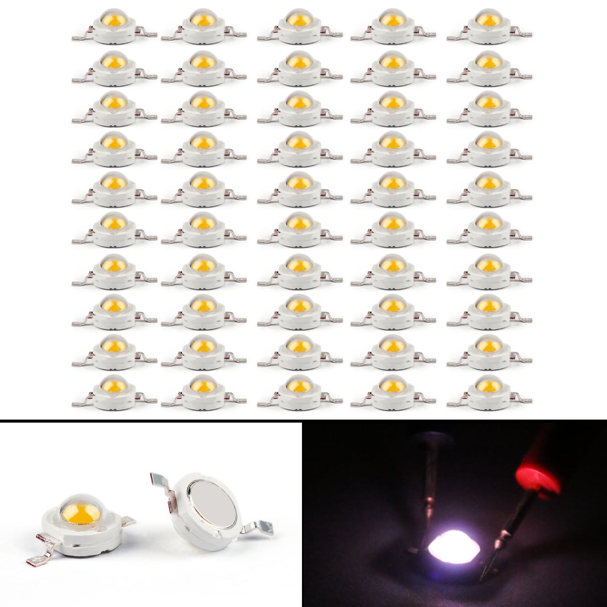 Artudatech 50Pcs 1W LED Full Spectrum White Beads Lamp Diodes High Power Epistar Chip Light
