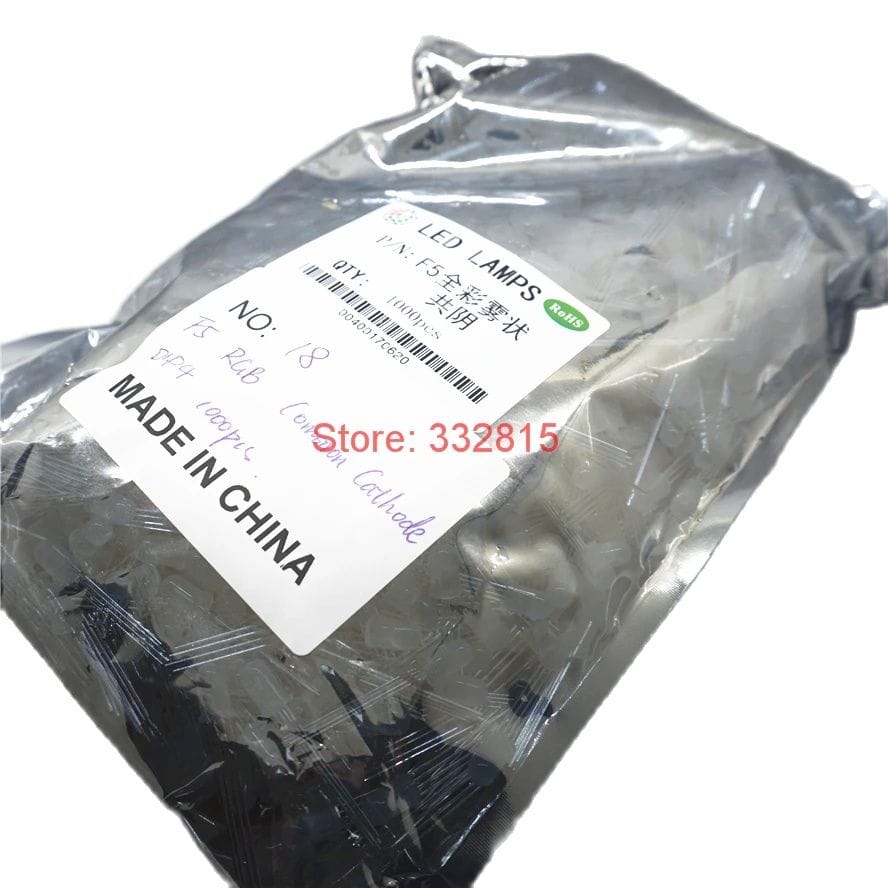 1000PCS F5 RGB COMMON CATHODE DIFFUSED LED DIP-4 LONG PIN 5MM RED GREEN BLUE Light beads Free shipping