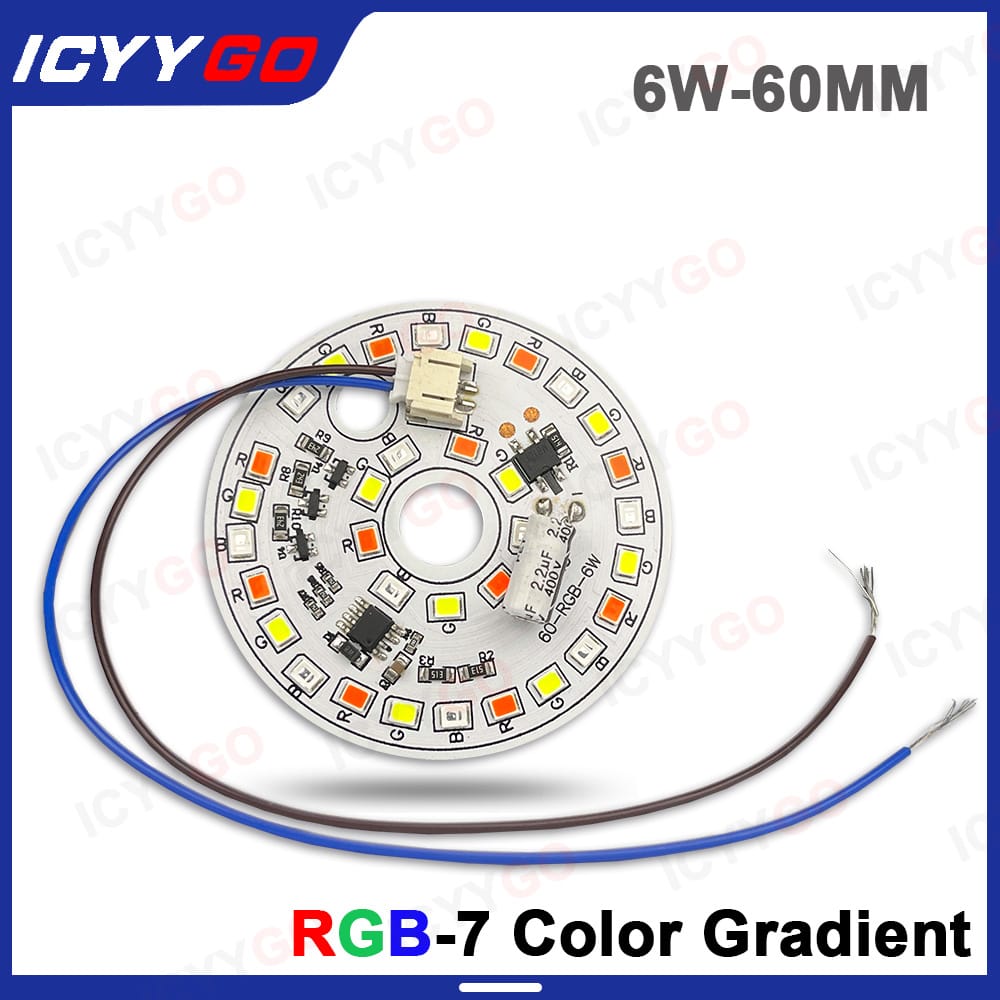 RGB-7 Color Gradient AC220V LED Light Board 6W Driver-Free Patch 2835 Lamp Beads 60MM PCB Board Suitable For DIY Light Bulbs