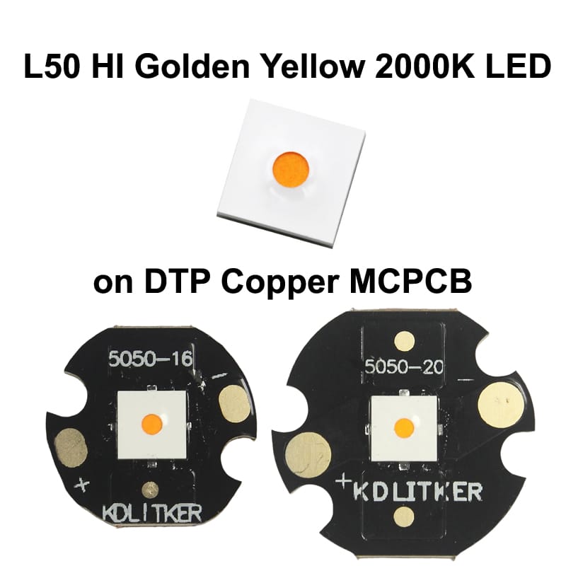 L50 HI 8W Golden Yellow 2000K SMD 5050 LED Emitter on KDLITKER DTP Copper MCPCB Flashlight DIY Light LED Bead
