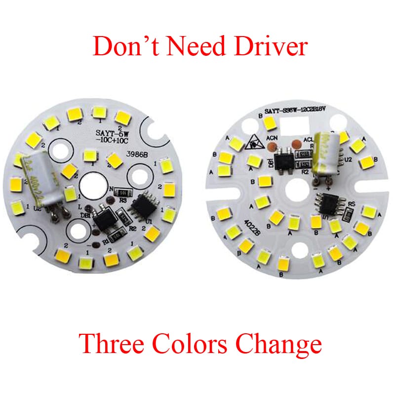 5W 6W 7W 45mm 48mm 56mm 220V Free Driver Three Tri-Color Alternating Light Warm Yellow White SMD LED Base Bulb Lamp Bead Emitter