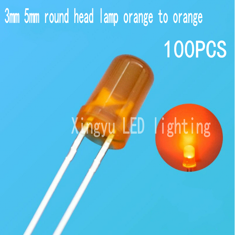 LED Beads F5 Orange Emitting Orange Light 3mm Orange Light Highlighting Orange Light Orange Round Head Edge Direct Insertion LED