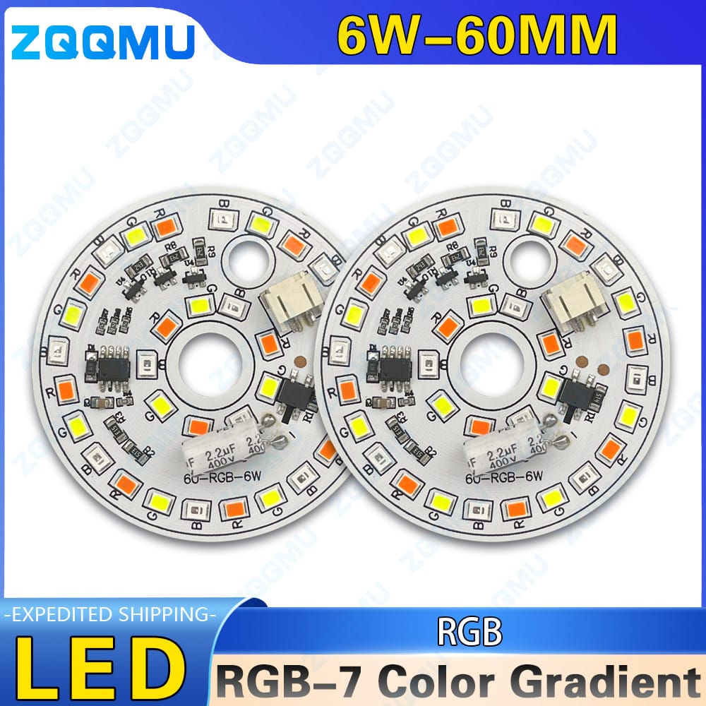 6W RGB Driver-Free SMD 2835 Lamp Beads 60MM RGB-7 color Gradient AC220V LED Light Board PCB Board Suitable For DIY Light Bulbs