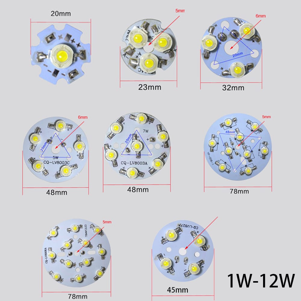 1W/3W/5W/7W/9W 20/23/45/48/78mm OD 5mm/6mm Bore Warm Yellow White Blue Green Red Purple LED Light AL Base Bulb Lamp Bead Emitter