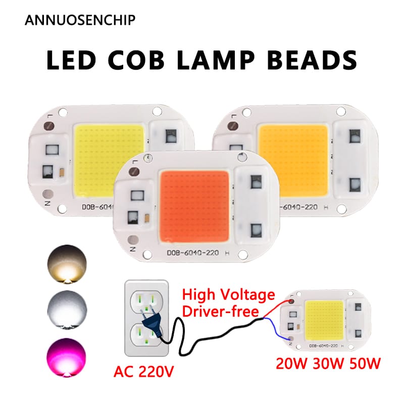 AC 220v LED Chip 20w 30w 50w COB Lamp Bead High Voltage Driver Free Warm Cool White Full Spectrum for Flood Fill Light Spotlight