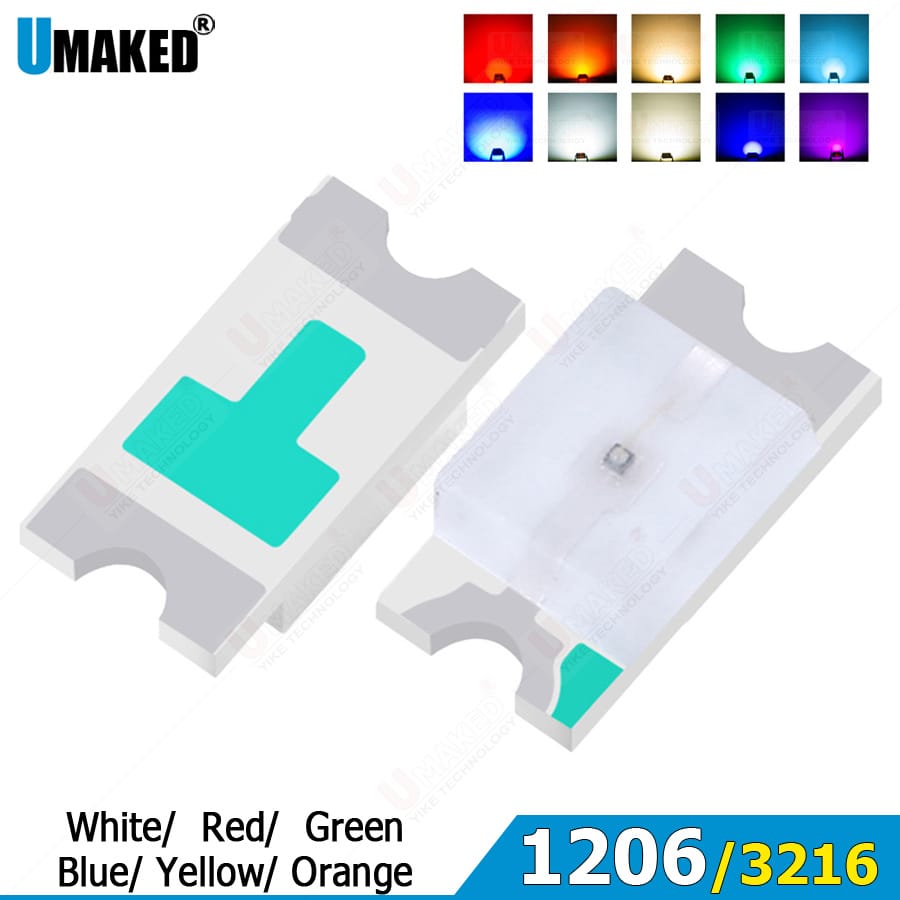 1000Pcs 1206 SMD LED Diode Chip  Warm White Red Green Blue Yellow Orange UV Purple Pink RGB DIY PCB Lamp Light Beads Emitting
