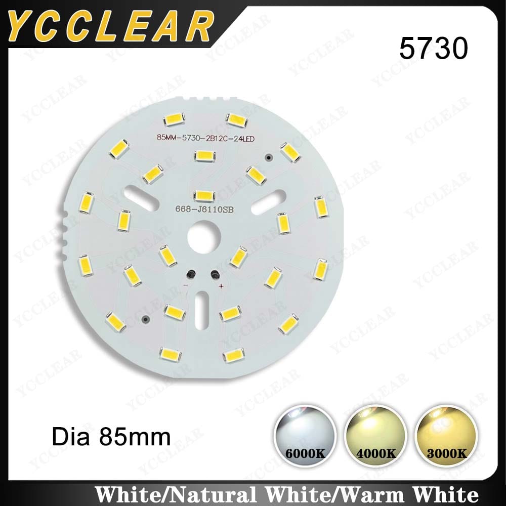 LED Light Board 12Watt Warm Natural White 36-39V SMD 5730 Dia 85mm PCB Lamp Bead Plate+2Pin Line For DIY Downlights Spotlights