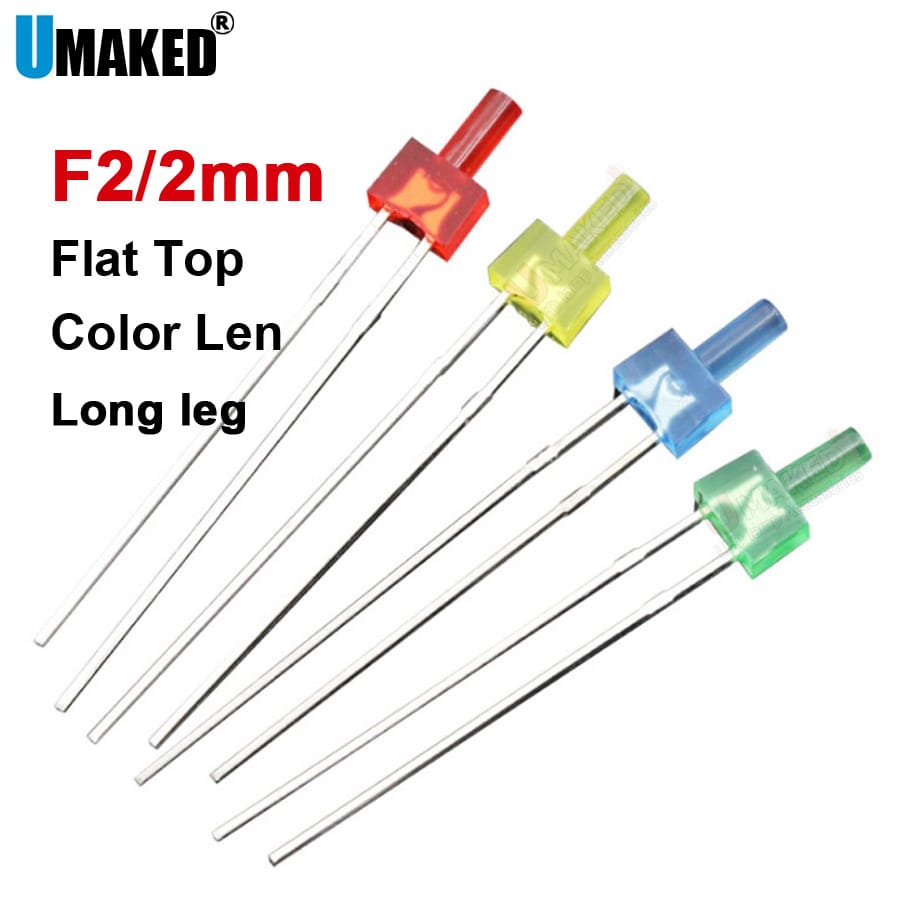 1000pcs 2mm Flat top LED lamps diodes chip, COLOR len light beads, F2 led Emitting diodes R/G/Y Lighting DIY lamp