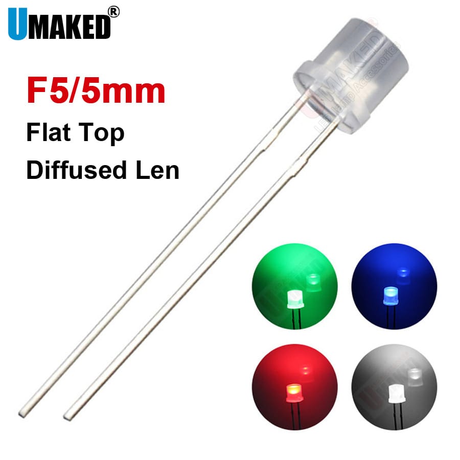 1000pcs 5mm Foggy LEN LED flat top lamps diodes chip  20mA light beads F5 led Emitting diodes W/R/G/Y Lighting DIY led lamp