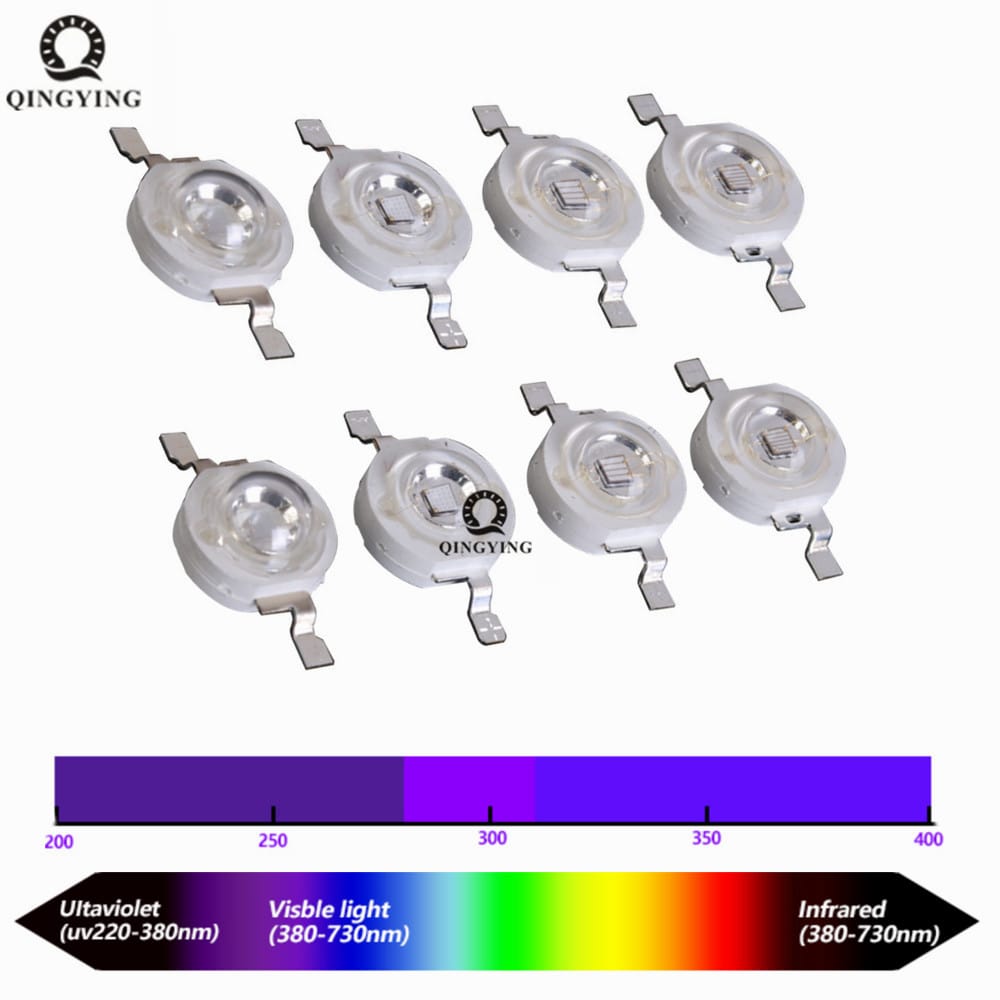 10pcs-100pcs 3W UV High Power LED Light Beads Ultra Violet Purple LED Chip 360nm 365nm 370nm 380nm 390nm 395nm 400nm 405nm 430nm