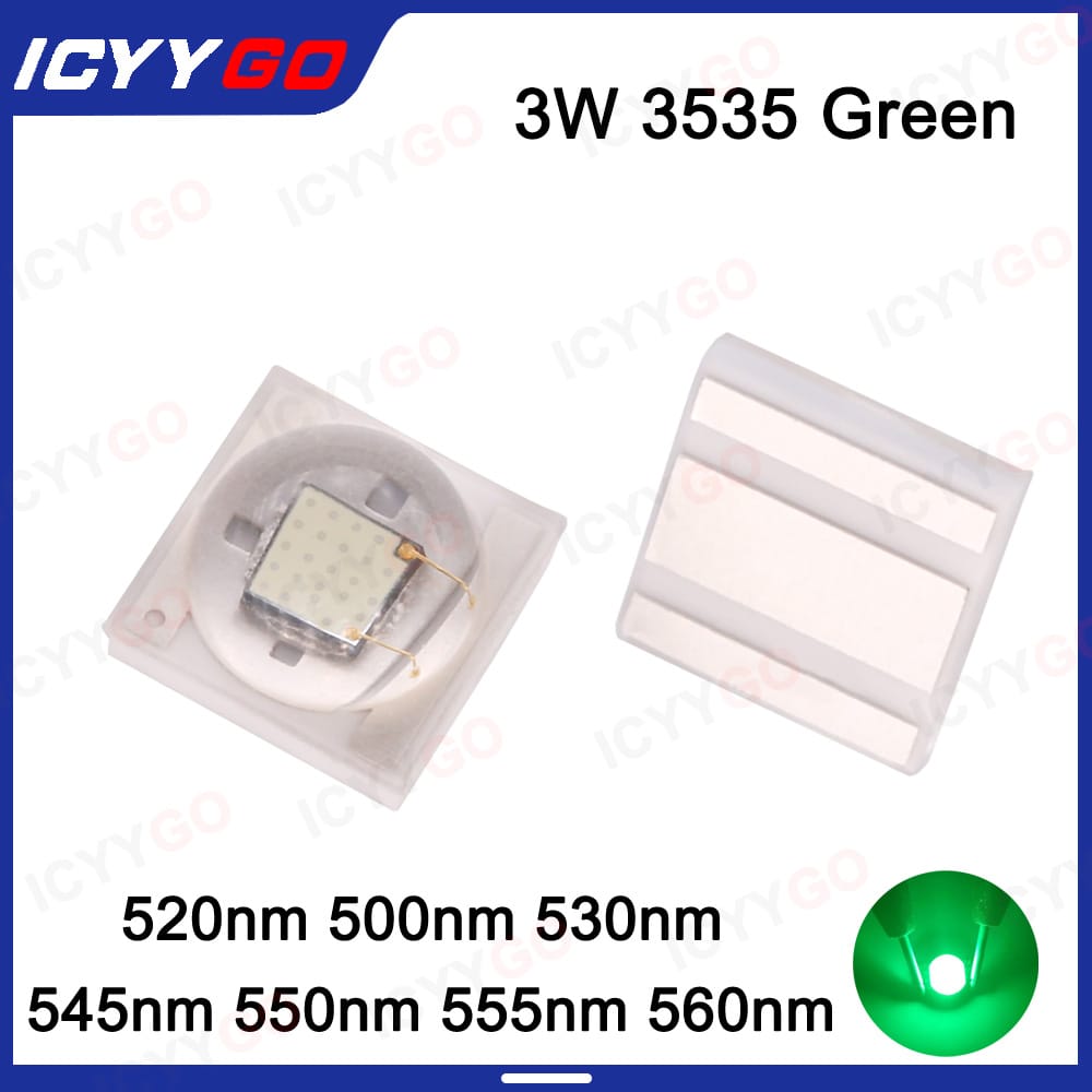 10 PCS LED 3W Green Light SMD 3535 520-525nm 500-510nm 530-535nm 545-550nm 550-555nm 555-560nm Wavelength LED Ceramic Lamp Beads