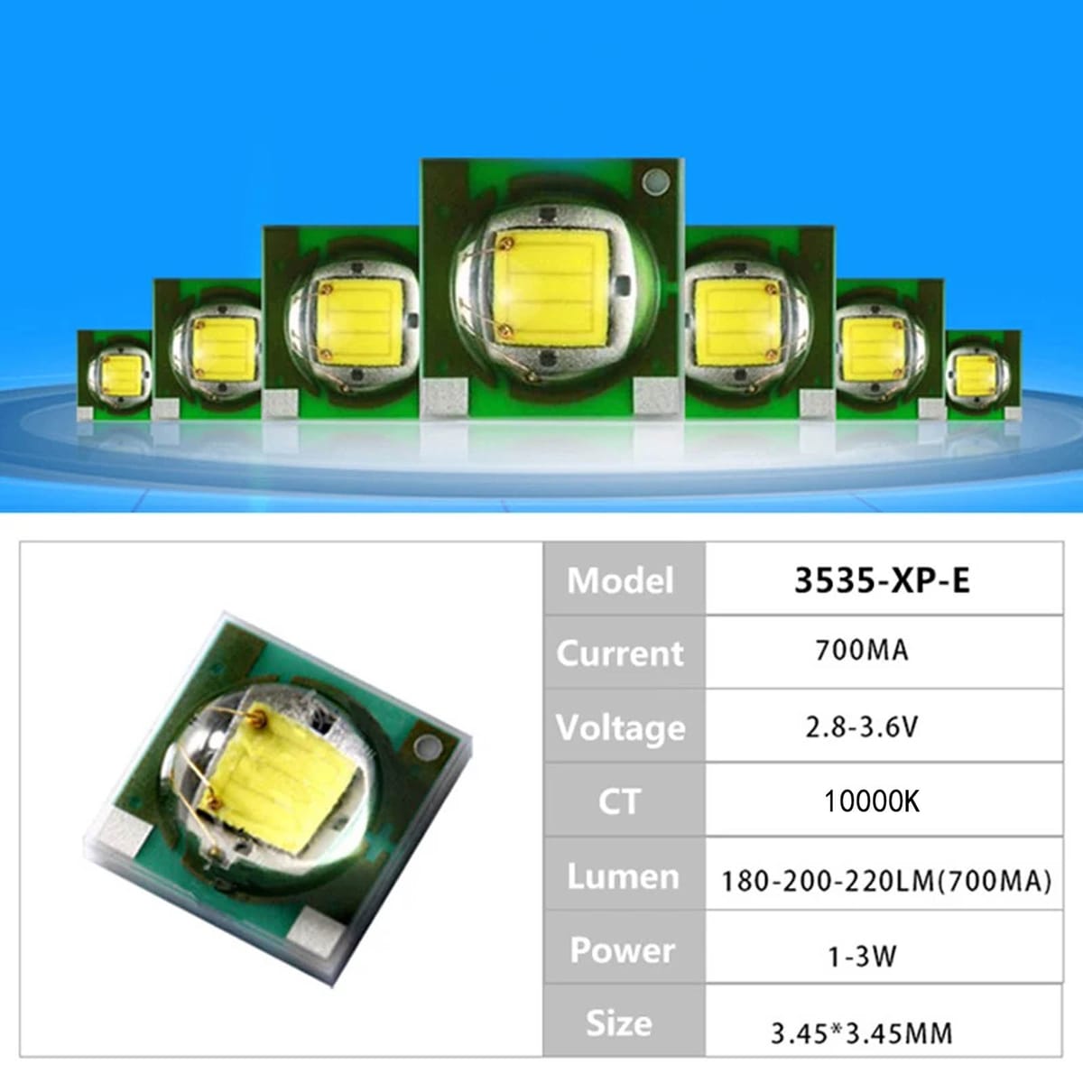 100pcs 1-3W  3.5x3.5mm LED SMD COB Lamp bead 10000K Flashlight light LED diode Chip light Cold White  Car Lights DIY