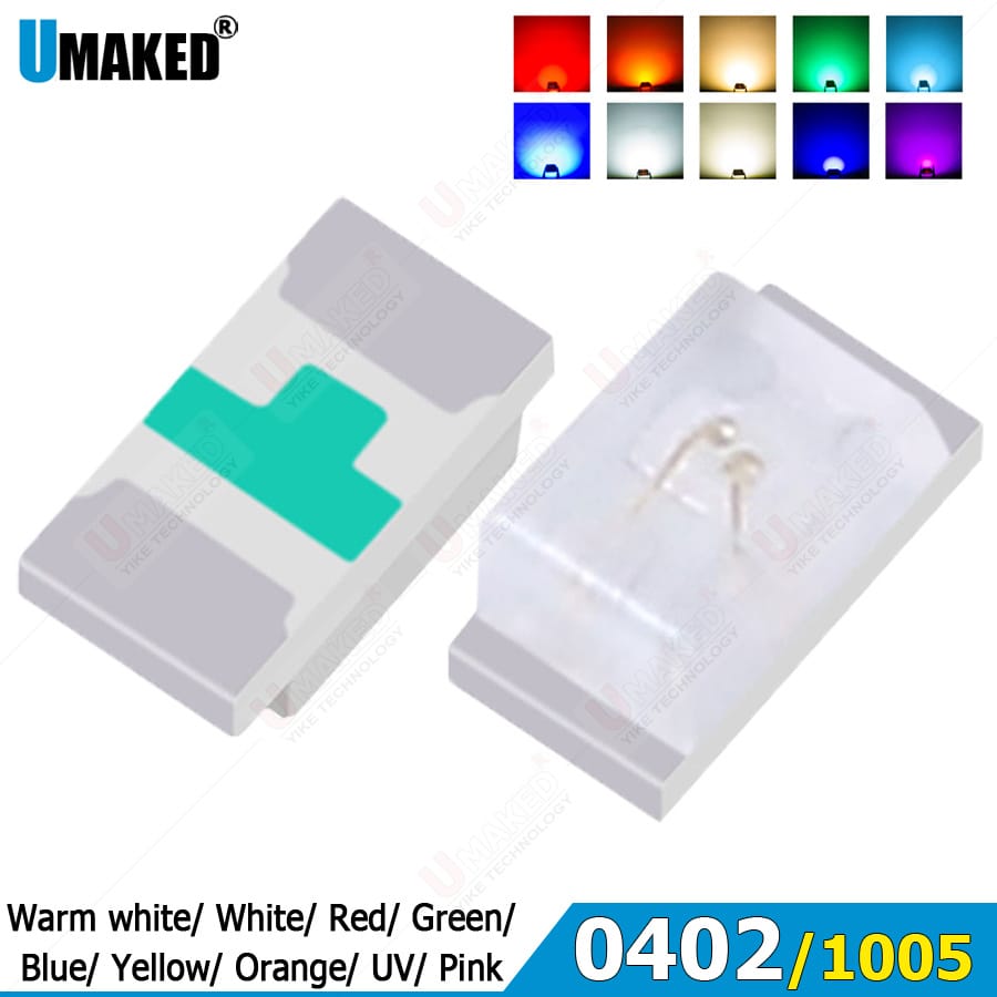 1000Pcs 0402 SMD LED Diode Chip  Warm White Red Green Blue Yellow Orange UV Purple Pink RGB DIY PCB Lamp Light Beads Emitting
